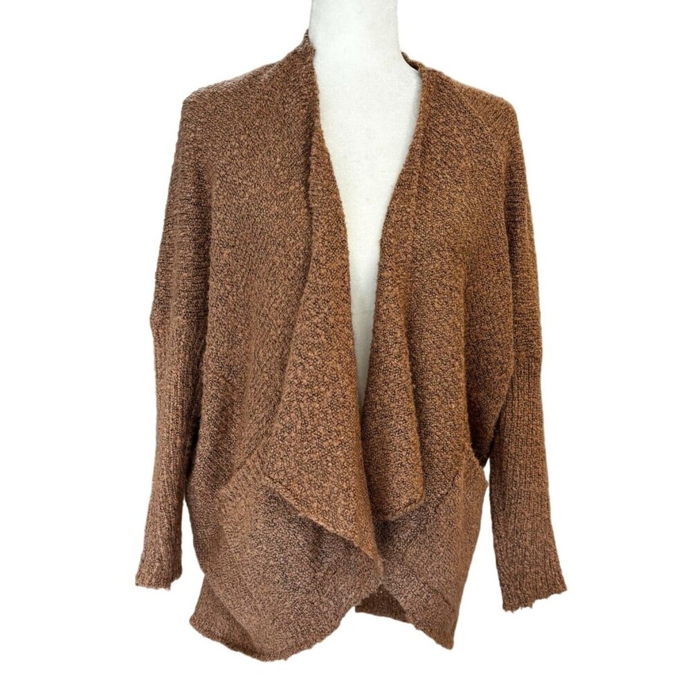 Solutions Open Cardigan Sweater Loose Fit Open Front Brown Textured Knit Size S